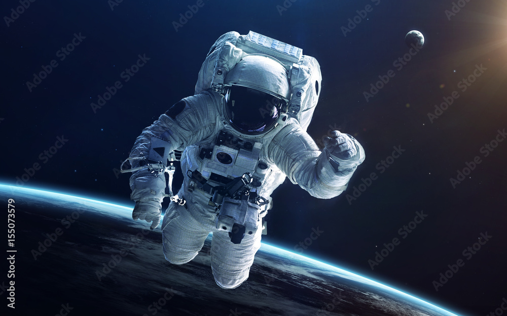 Naklejka premium Astronauta w kosmosie. Elementy tego zdjęcia dostarczone przez NASA