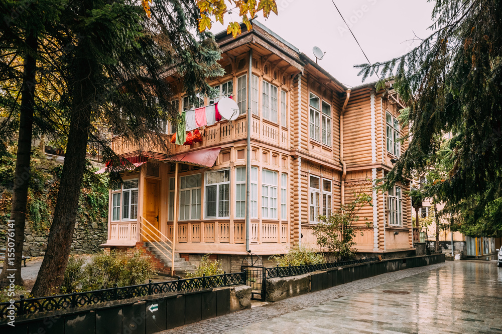 Borjomi, Samtskhe-Javakheti, Georgia. Old Wooden Two-storey House