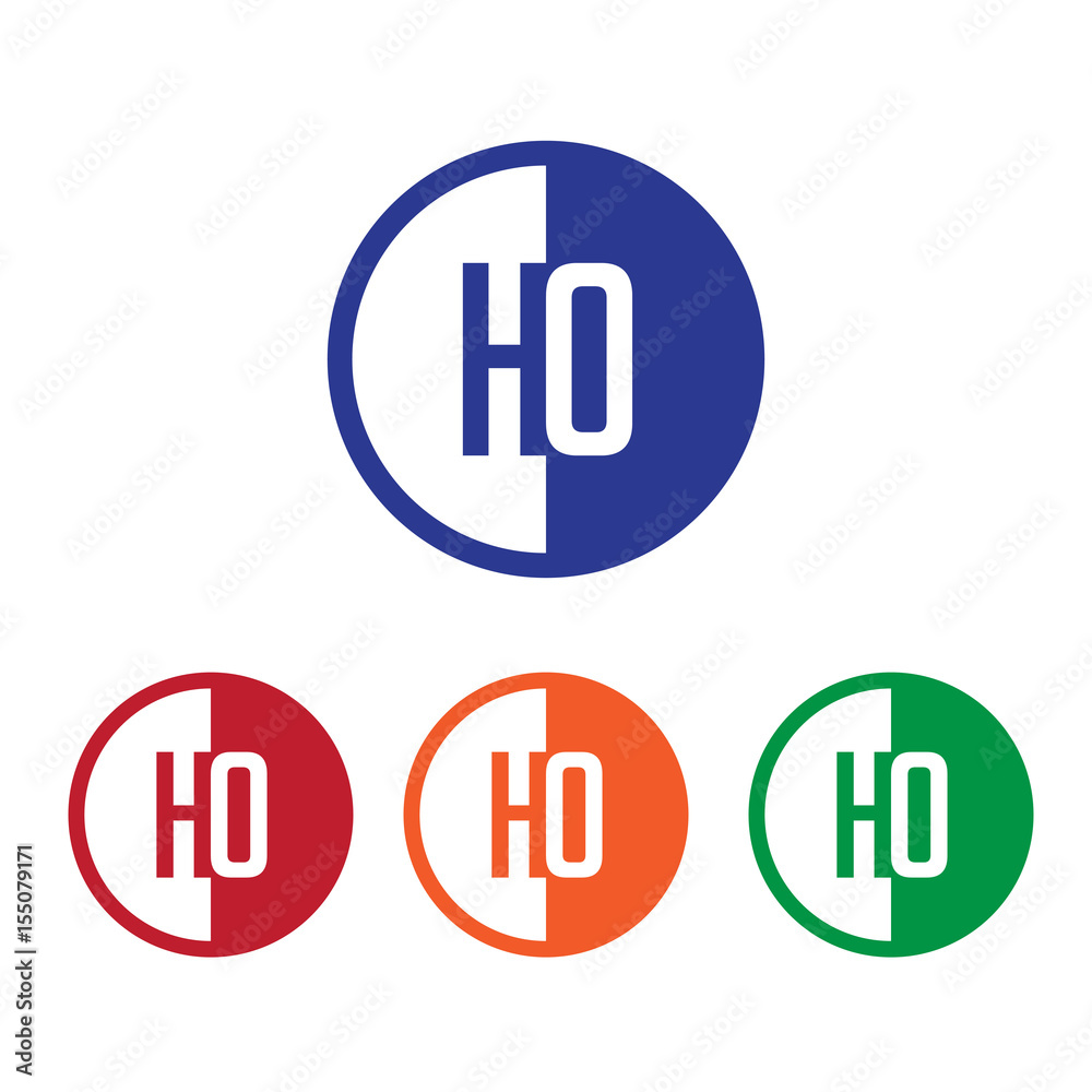 HO initial circle half logo blue,red,orange and green color HO initial circle half logo blue,red,orange and green color