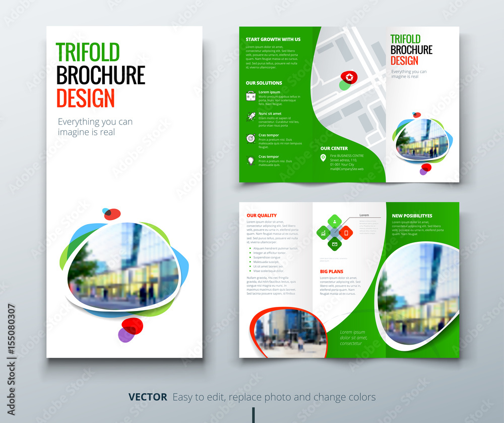 Business tri fold brochure design. Green orange template for tri fold flyer.  Layout with modern square photo and abstract background. Creative concept folded  flyer or brochure. Stock Vector | Adobe Stock