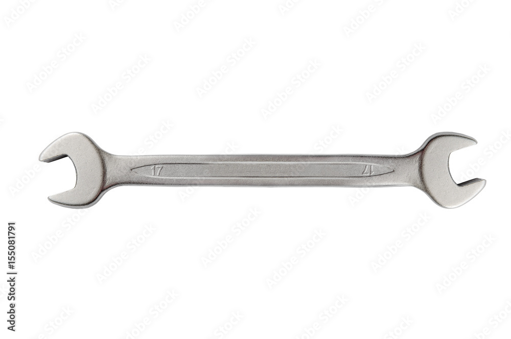 Mechanic silver metal tool wrench for repair isolated on white Mechanic silver metal tool wrench for repair isolated on white