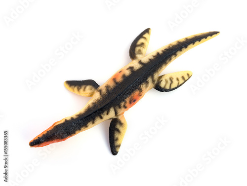 top view Liopleurodon toy on a white background