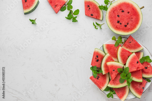 Fresh sliced watermelon on a plate in summertime
