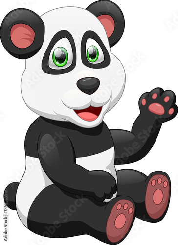 Fototapeta Naklejka Na Ścianę i Meble -  Cute panda cartoon waving hand. vector illustration
