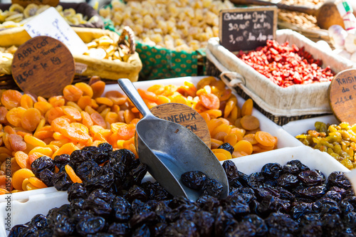 Fototapeta Naklejka Na Ścianę i Meble -  Dried fruits on sale on a farmers market in Southern France