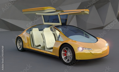 Self-driving Car  Future Car With Gull Wing Doors - 3d Concept  Autonomous transport - 3D Render