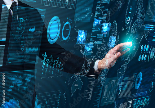 businessman working with  transparency hitech technology screen