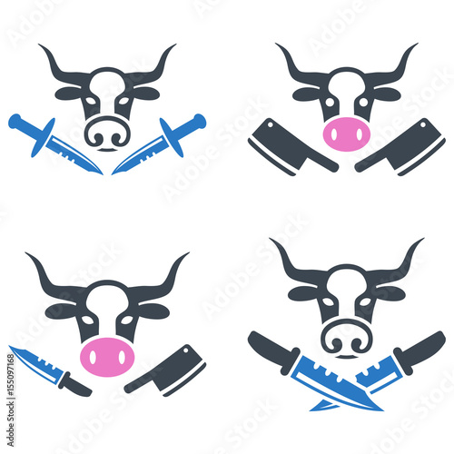 Butchery flat vector pictograph collection. An isolated icons on a white background.