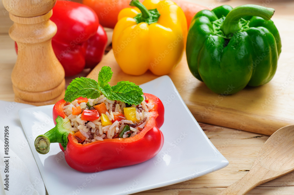 Stuffed peppers with fried rice and vegetables Stuffed peppers with fried rice and vegetables