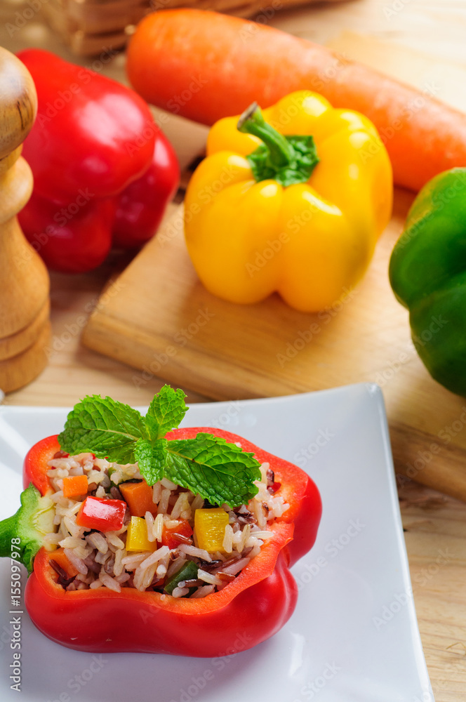 Stuffed peppers with fried rice and vegetables Stuffed peppers with fried rice and vegetables