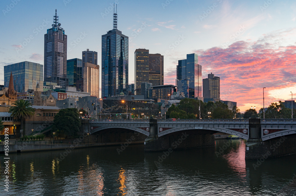 Melbourne cityscape at sunrise Melbourne cityscape at sunrise