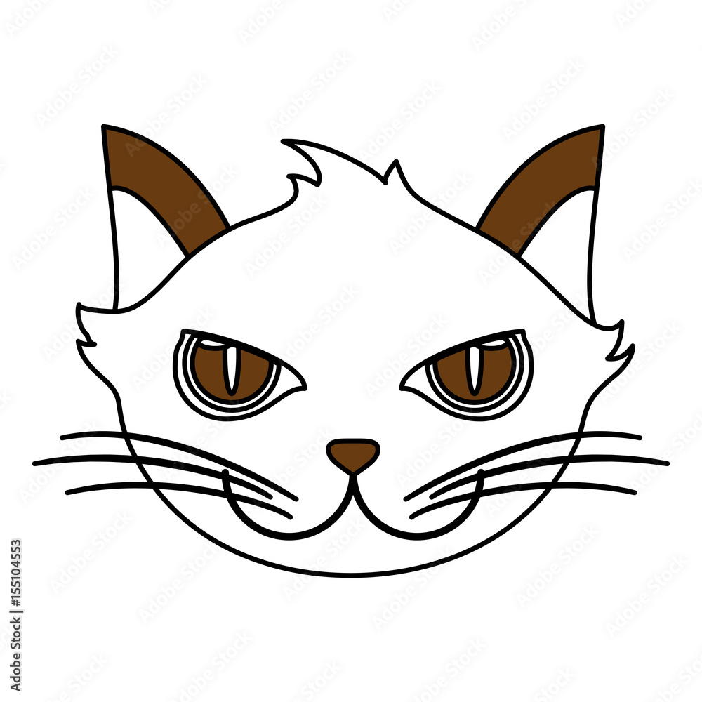 white and brown silhouette of cartoon face cat animal vector illustration