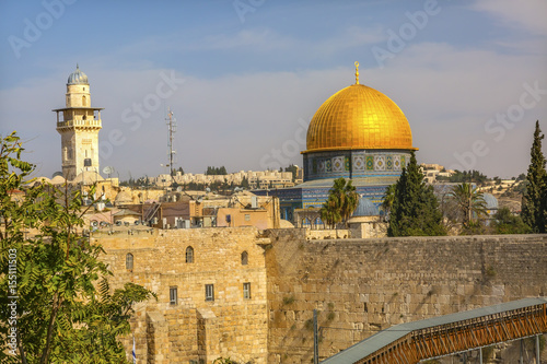 Golden Dome of the Rock Western  Wailing  Wall Jerusalem Israel