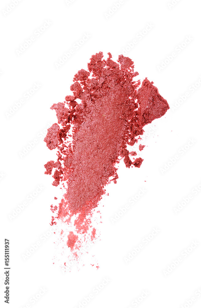 Smear of crushed shiny purple eyeshadow as sample of cosmetic product