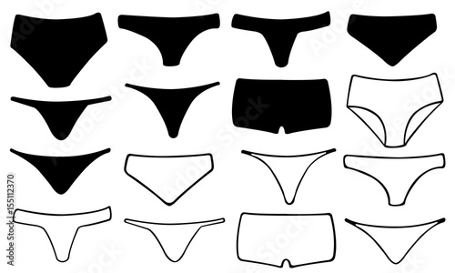 Set of different panties isolated on white