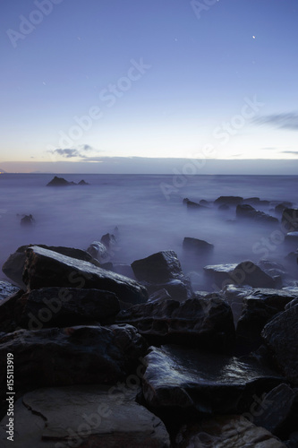 Serene seascape in Barrika beach, Biscay, Basque Country, Spain. Long exposure shot.