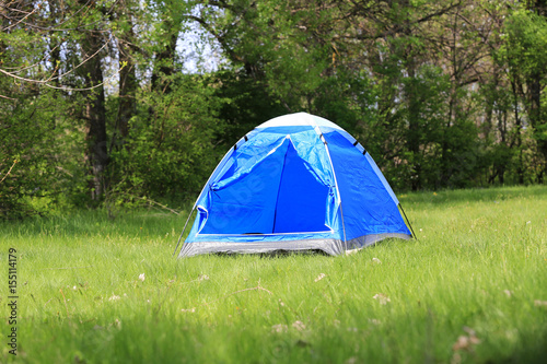 tent on meadow in forest