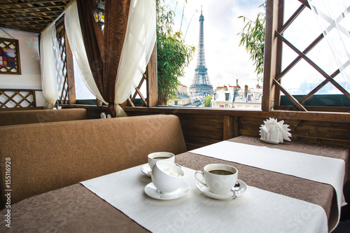 The interior of veranda in a summer restaurant .