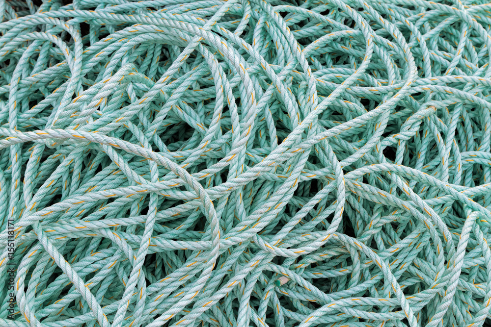 Green marine rope used on boats and ships.