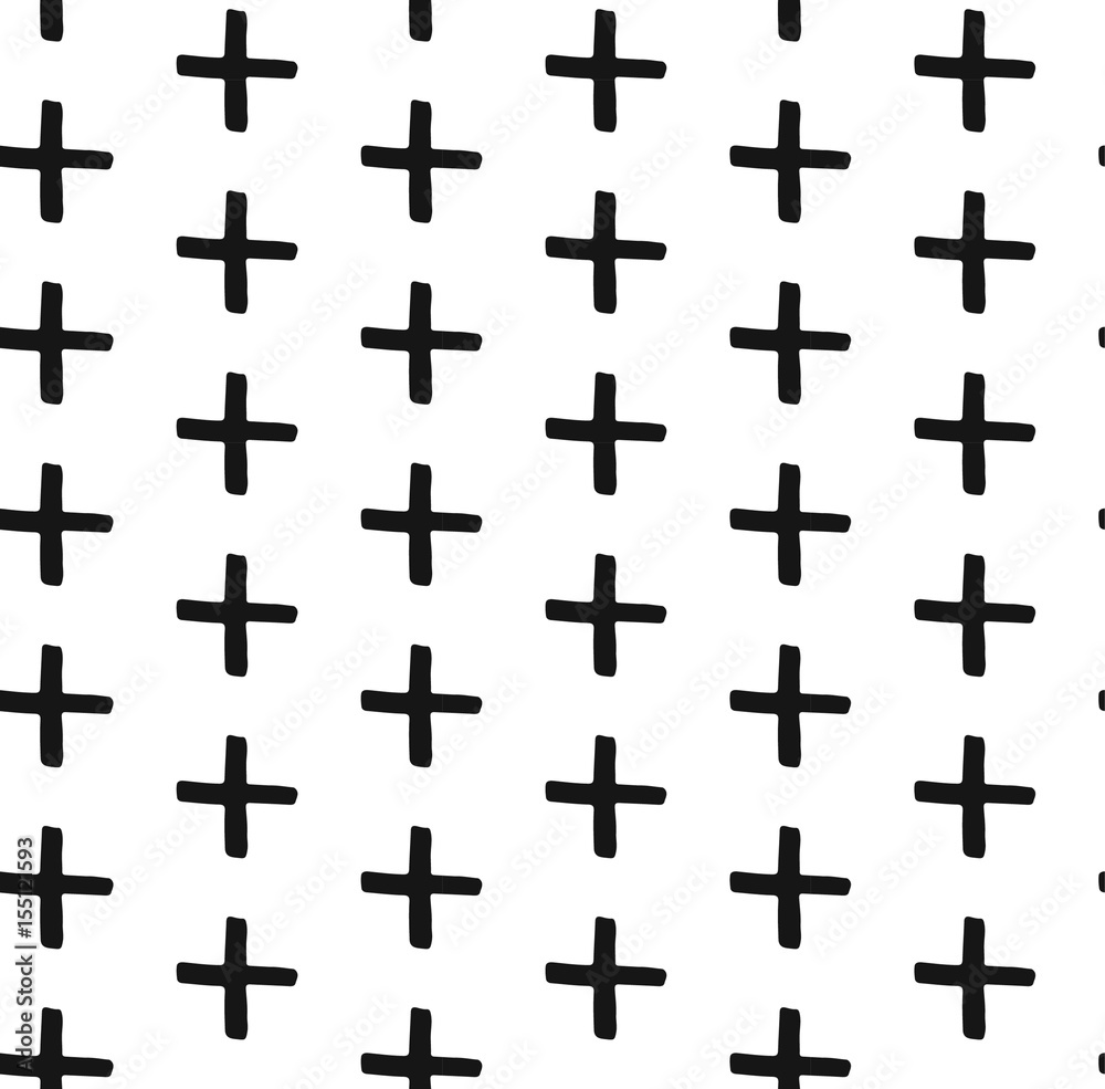Set of patterns. Set of simple seamless 4 black and white Scandinavian trend seamless pattern - black cross, chevrons, stripes, arrow.
