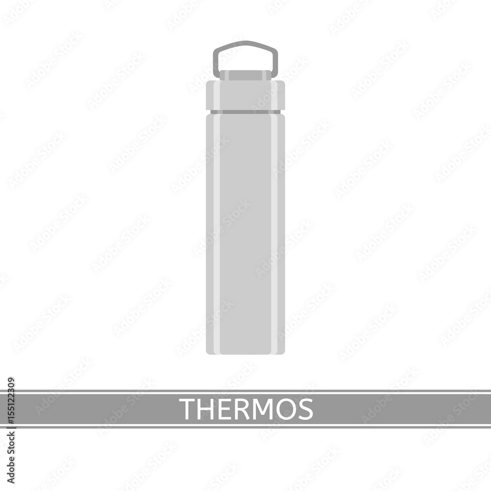 Camping steel thermos vector icon isolated on white background. Vacuum bottle in flat style. Camping steel thermos vector icon isolated on white background. Vacuum bottle in flat style.