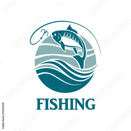 illustration of fishing emblem with waves and hook 