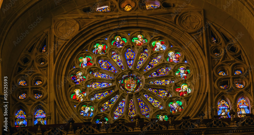 Rose Window Jesus Coat Arms Stained Glass Cathedral Toledo Spain