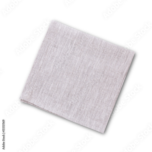 Linen napkins with shadow isolated on white. Multi-colored linen napkins for restaurant. Mock up for design. Top view square.