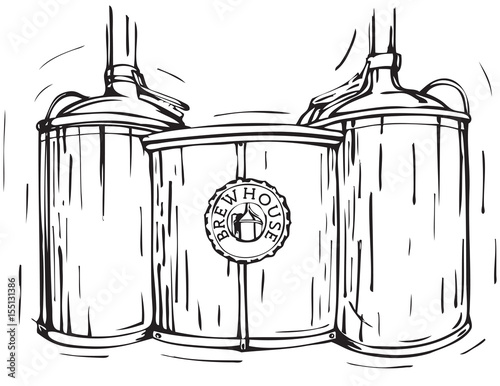 Brewery Factory Background.Line art sketch graphic. Vector illustration