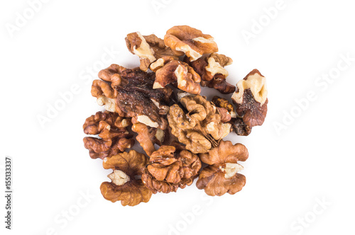 Walnut on white background. Top view