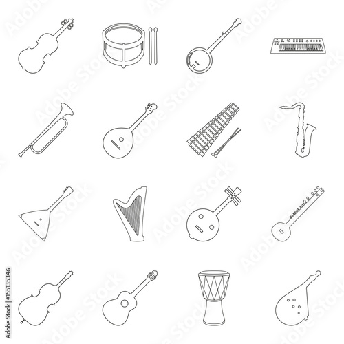 set of musical instruments symbols in line