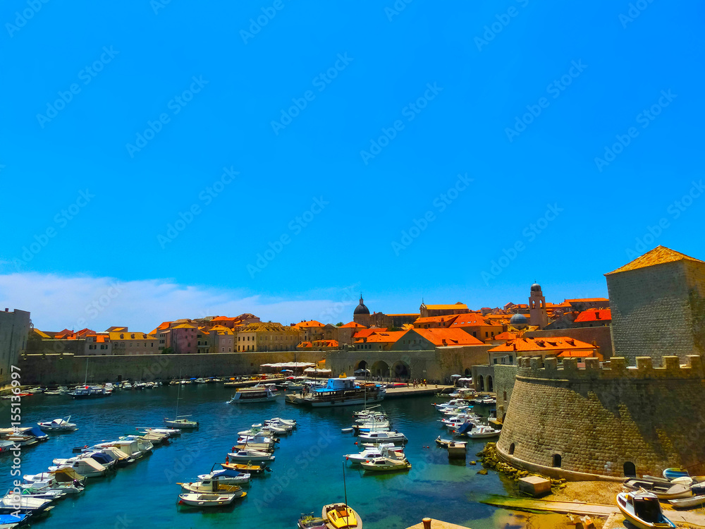 Dubrovnik, Croatia -View on the fortress and marina in old town