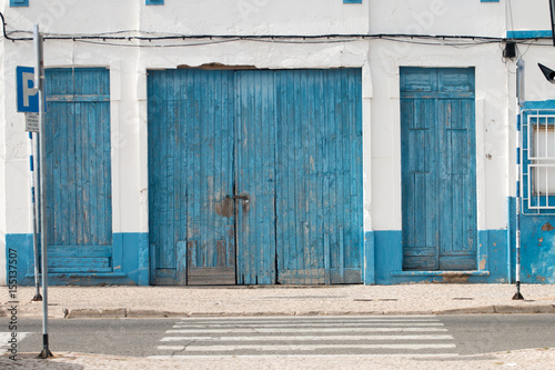 old blue wooden doors