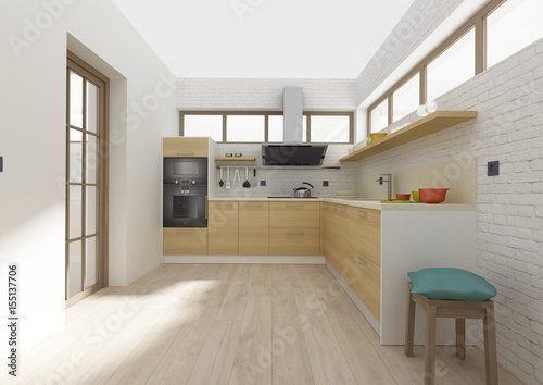 Fototapeta Naklejka Na Ścianę i Meble -  Kitchen interior 3D rendering