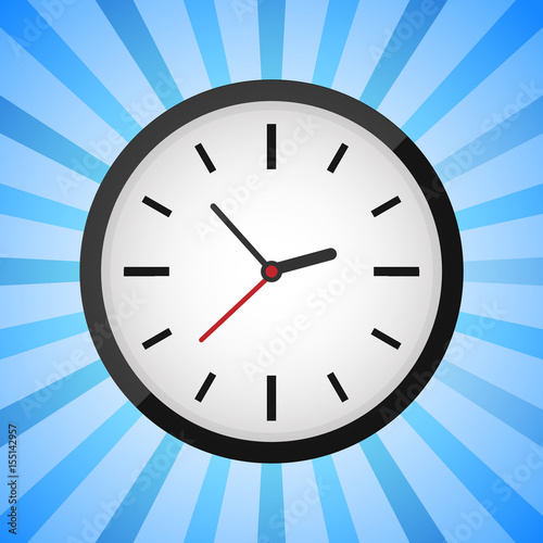Clock on blue retro background. Vector illustration.