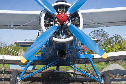 biplane blue color front view