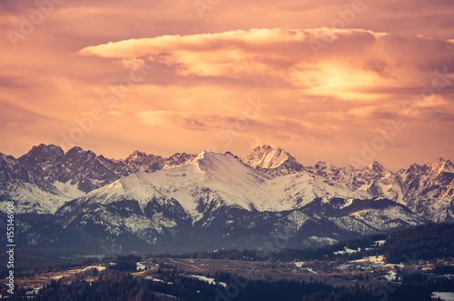 Morning panorama of snowyTatra Mountains, Poland © tomeyk