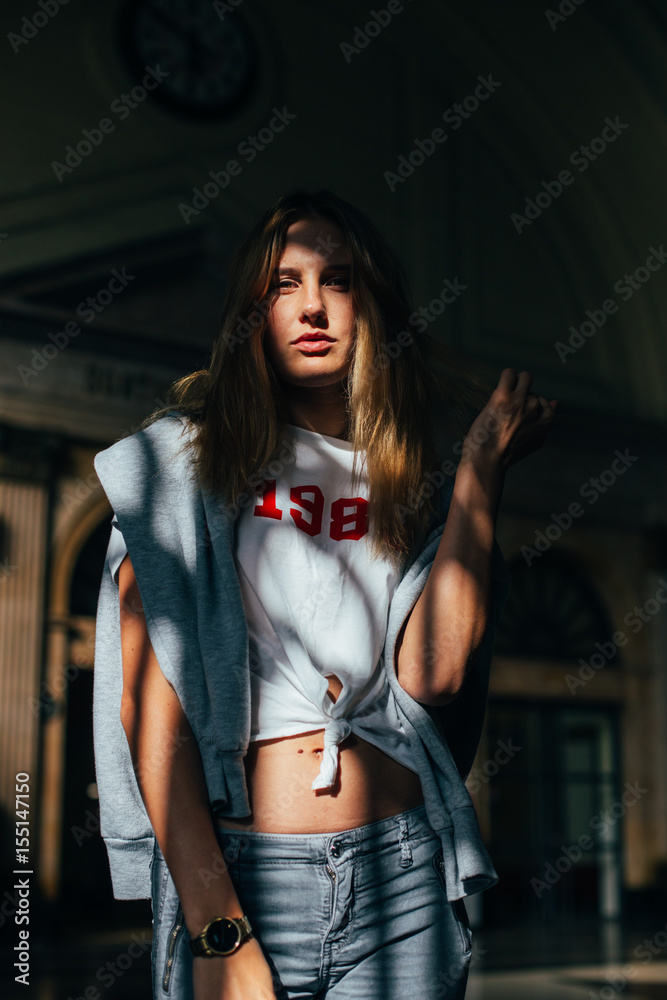 Portrait full body of young beautiful brunette model Stock Illustration by  ©arkusha #329552642