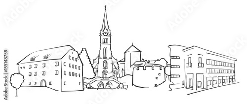 Vaduz Liechtenstein Panorama Sketch