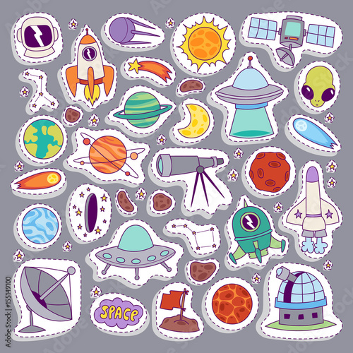 Astronomy icons stickers vector set.