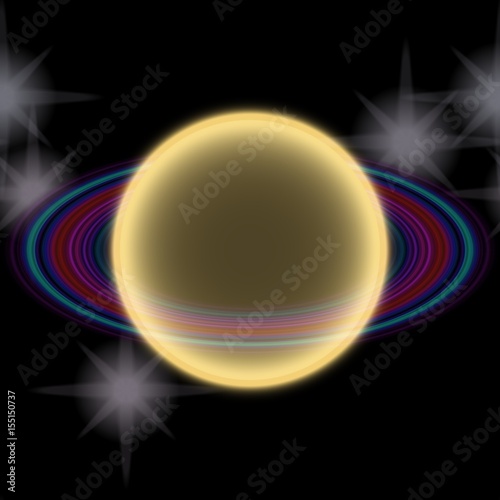 Fototapeta Naklejka Na Ścianę i Meble -  Shinning planet in far uniferse. Abstract planet with colorful ring somewhere
