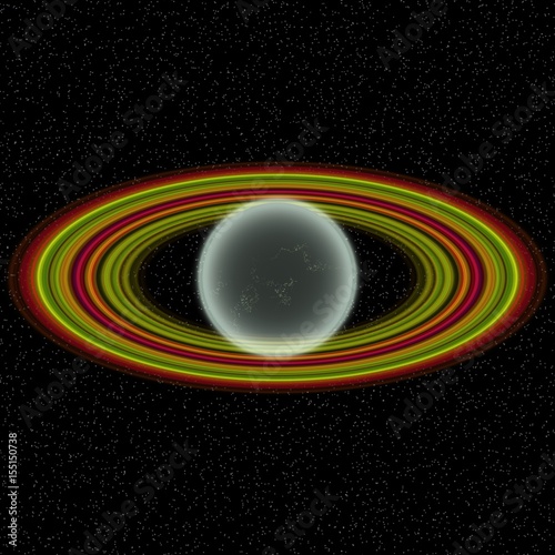 Fototapeta Naklejka Na Ścianę i Meble -  Shinning planet in far uniferse. Abstract planet with colorful ring somewhere