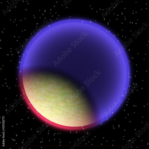 Fototapeta Naklejka Na Ścianę i Meble -  Lost planet in the far corner of universe. A planet with shinning atmosphere hidden  somewhere in dark space