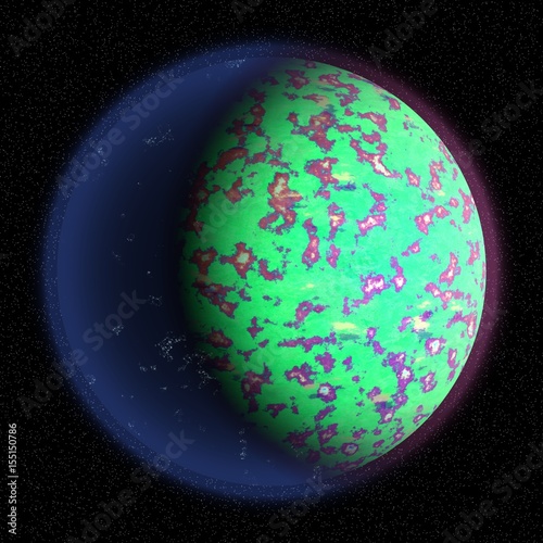 Fototapeta Naklejka Na Ścianę i Meble -  Lost planet in the far corner of universe. A planet with shinning atmosphere hidden  somewhere in dark space