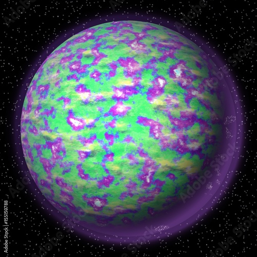 Fototapeta Naklejka Na Ścianę i Meble -  Lost planet in the far corner of universe. A planet with shinning atmosphere hidden  somewhere in dark space