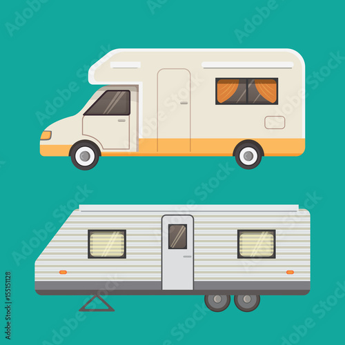 Retro camper trailer collection. car trailers caravan. tourism.