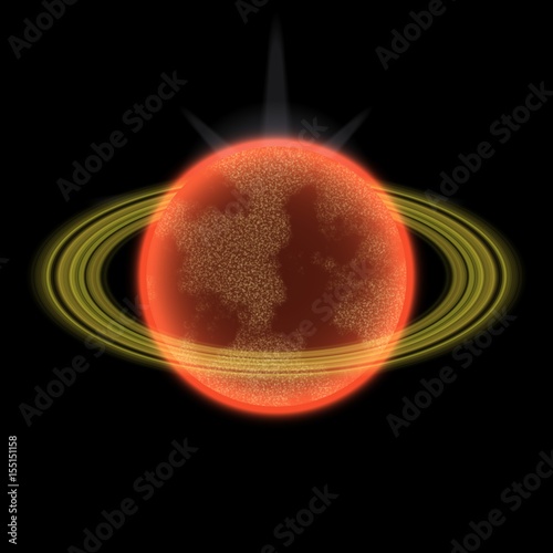 Fototapeta Naklejka Na Ścianę i Meble -  Shinning planet in far uniferse. Abstract planet with colorful ring somewhere