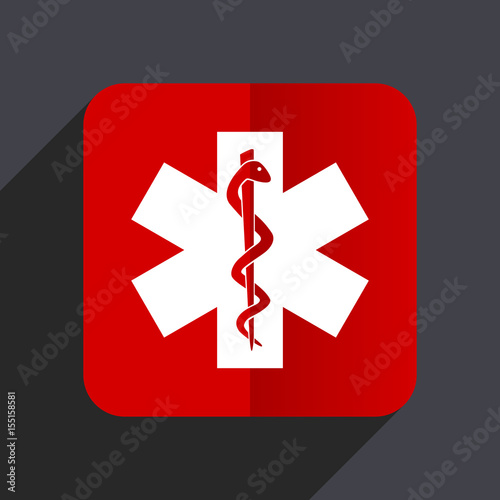 Emergency flat design web vector red icon
