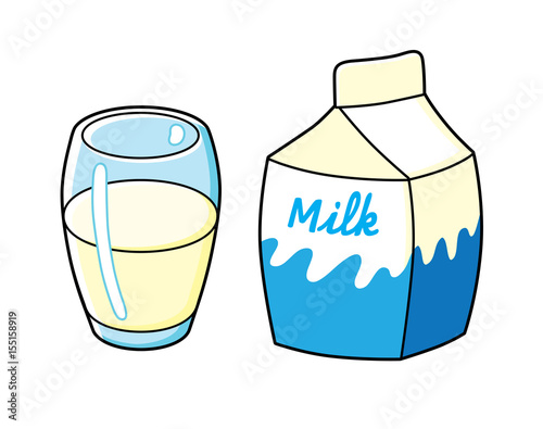 Milk carton and glass isolated.