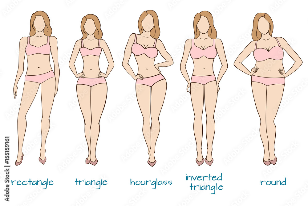 Female body figures, woman shapes, five types Stock Vector